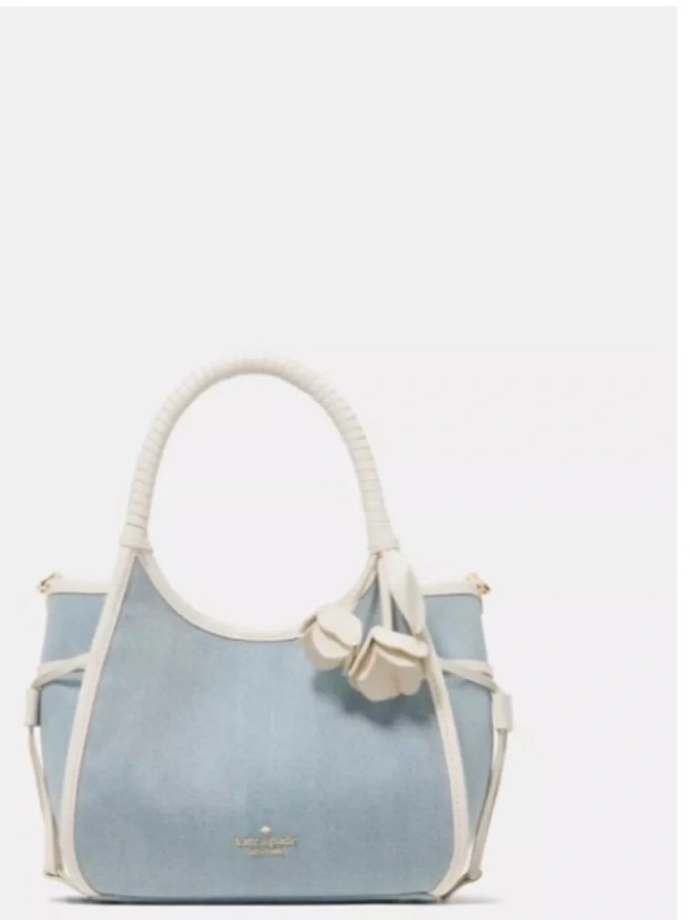 kate spade Light Blue and White Mini Tote Crossbody with Floral Charm - Picture 9 of 10